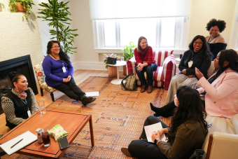 LBJ Women's Campaign School students talk with a mentor